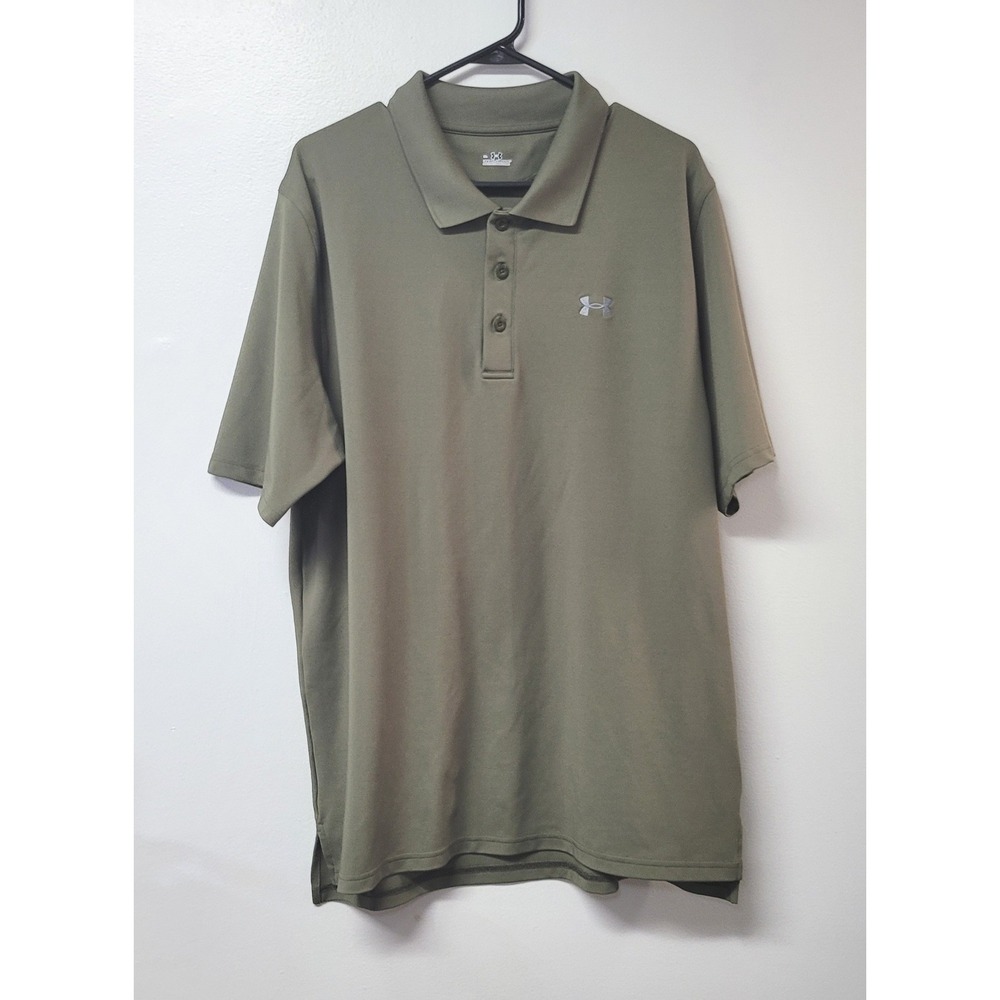 Under Armour Mens XL Polo Shirt Short Sleeve Olive Green Tactical Golf‎